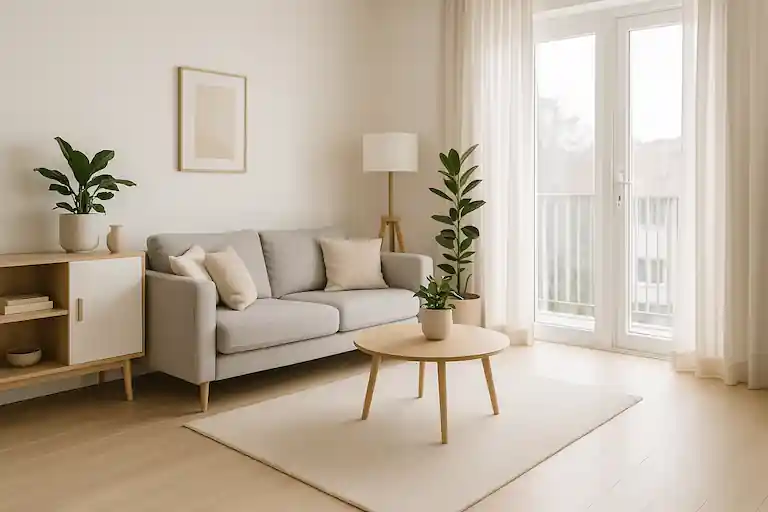 Salon moderne propre et lumineux après le passage de La Fourmi à Luxembourg