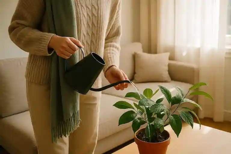 Prendre soin de soi : arroser ses plantes à la maison pendant que La Fourmi fait le ménage.