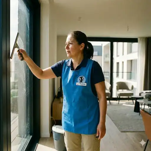 Professionnel de nettoyage faisant les vitres, alternative au contrat de travail femme de ménage au Luxembourg