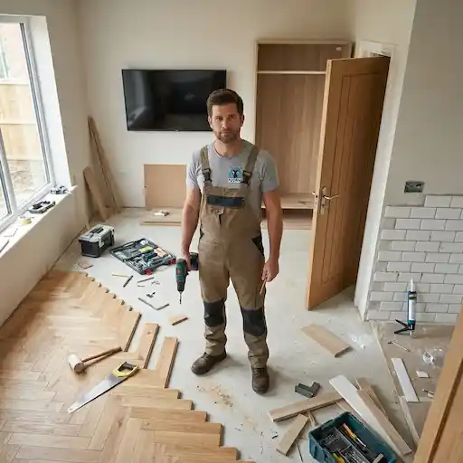 Bricoleur professionnel La Fourmi réalisant la pose de parquet flottant et petits travaux à domicile au Luxembourg.